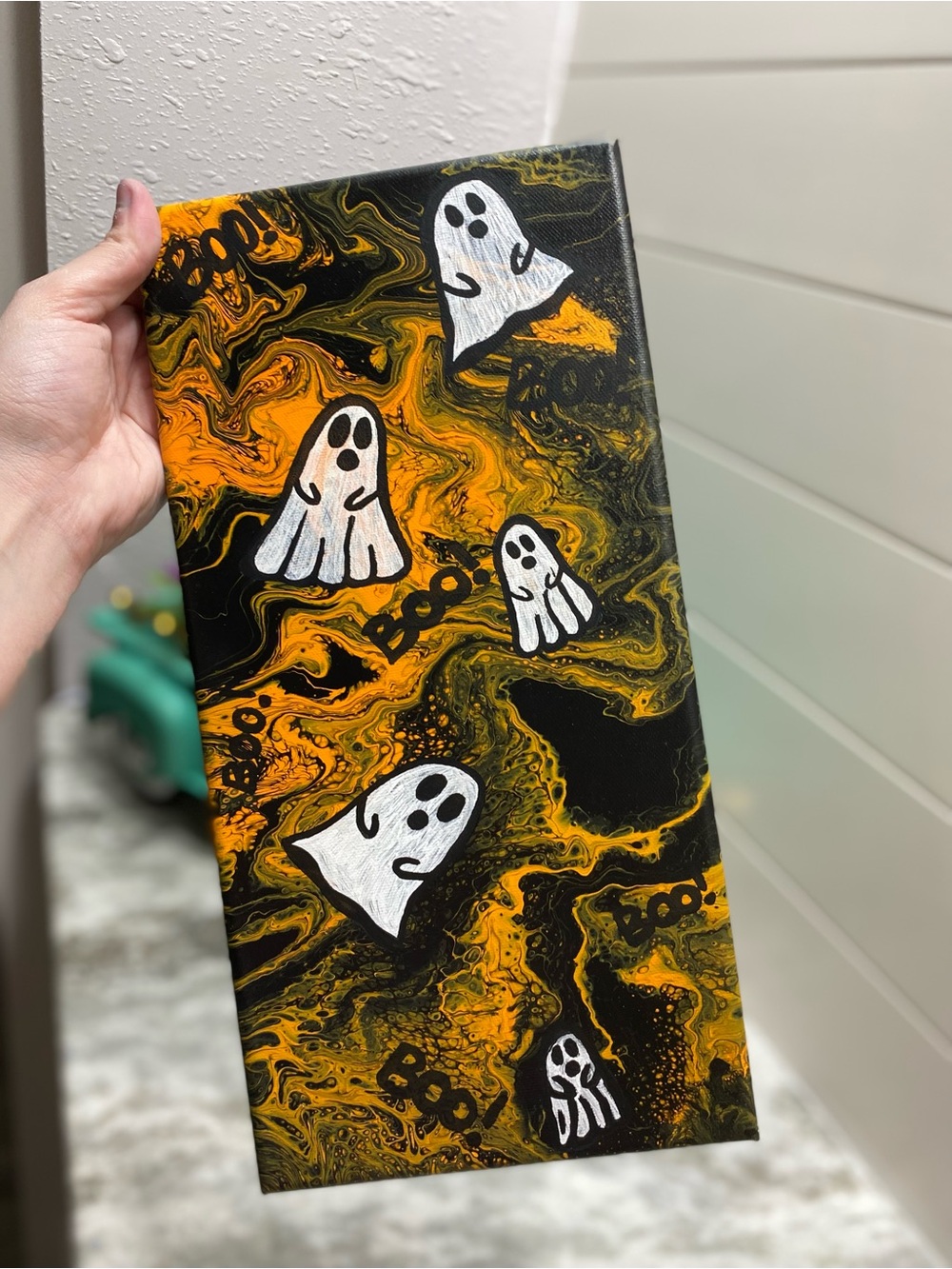 Hand Crafted Ghost Painting in Black and Orange - Picture 2 of 6